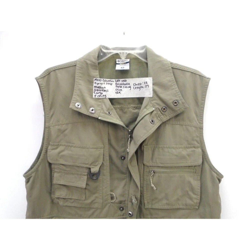 Columbia GRT Men's M Fishing Vest Cargo Utility Nylon Gorpcore Y2K Olive Green